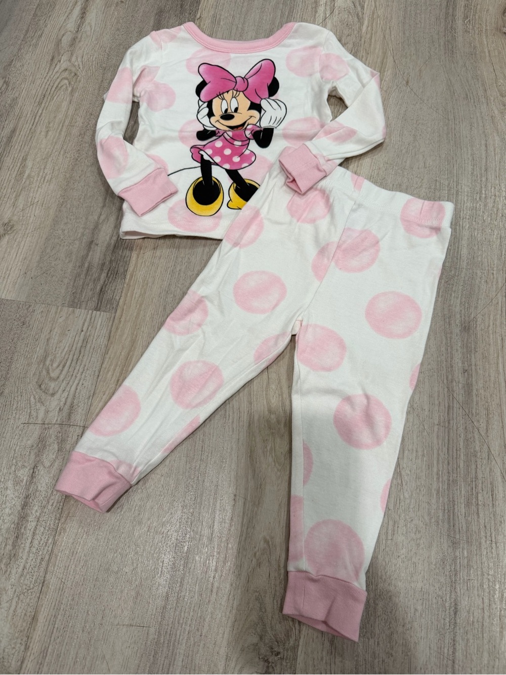 Disney Minnie Mouse White and Pink Polka Dot Pajama Set